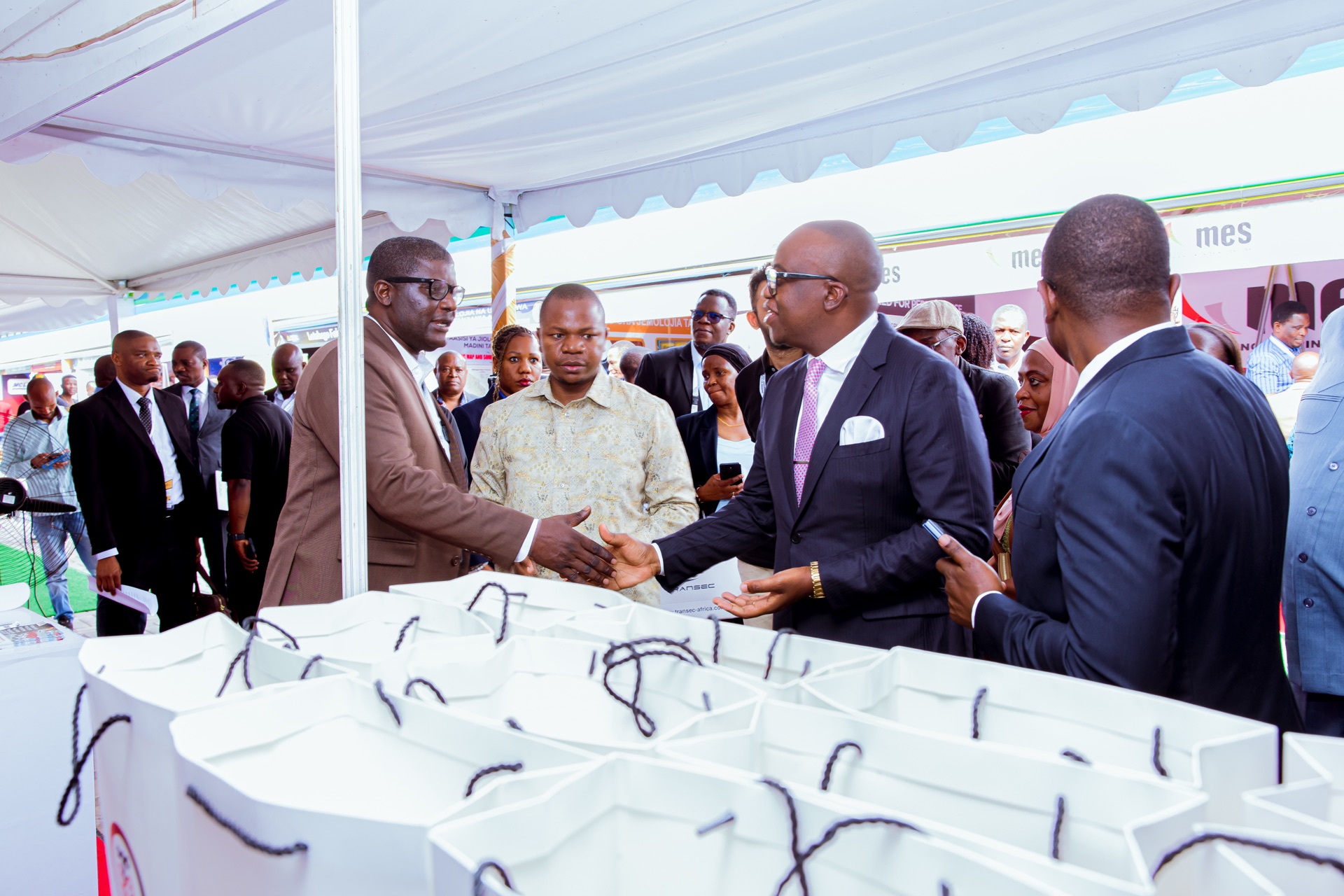 Mining industry stakeholders visiting the SAS Logistics exhibition stand during LCCF 2026 in Mwanza