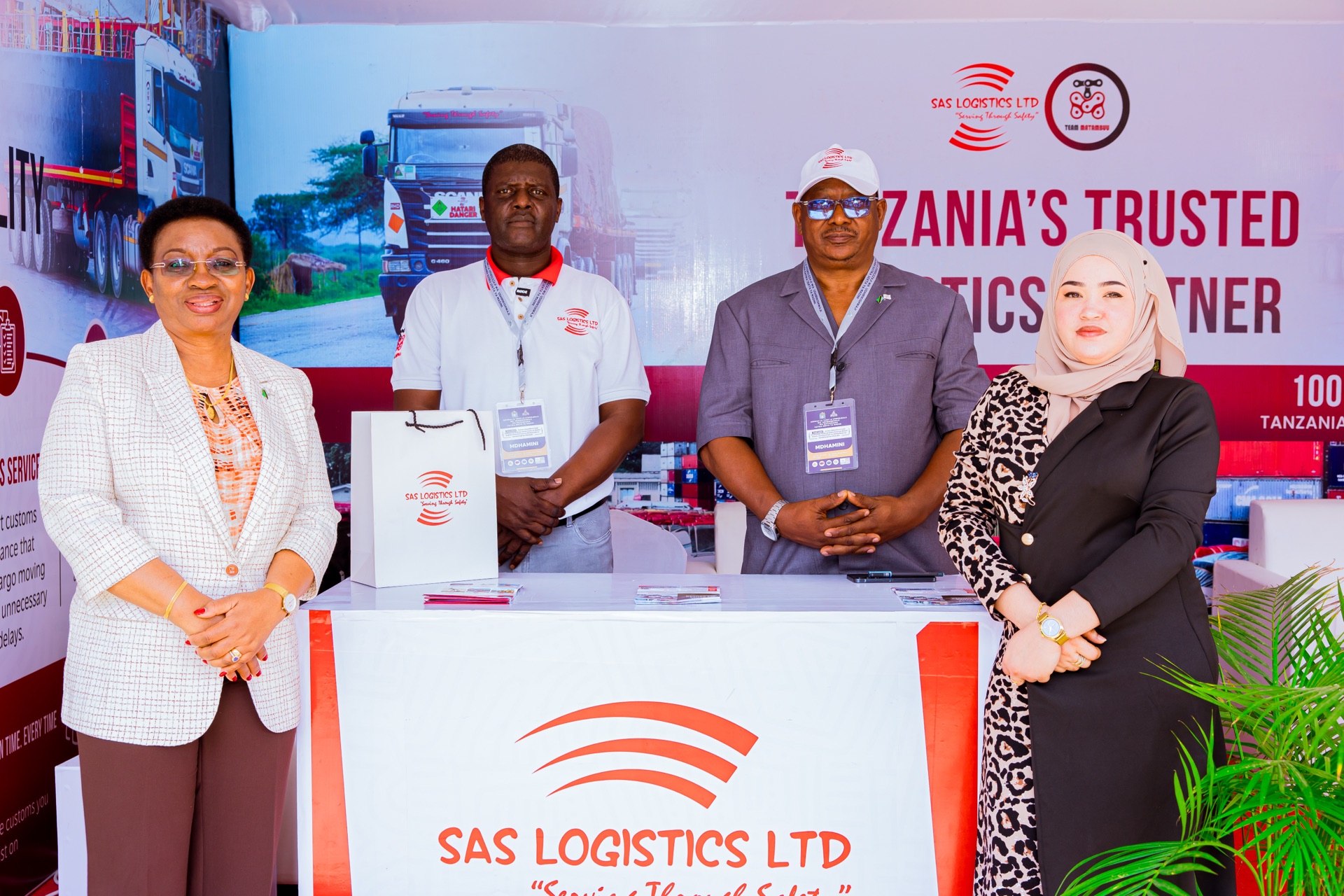 Delegates and SAS Logistics representatives at the company exhibition booth during the 2026 Mining Local Content Compliance Forum
