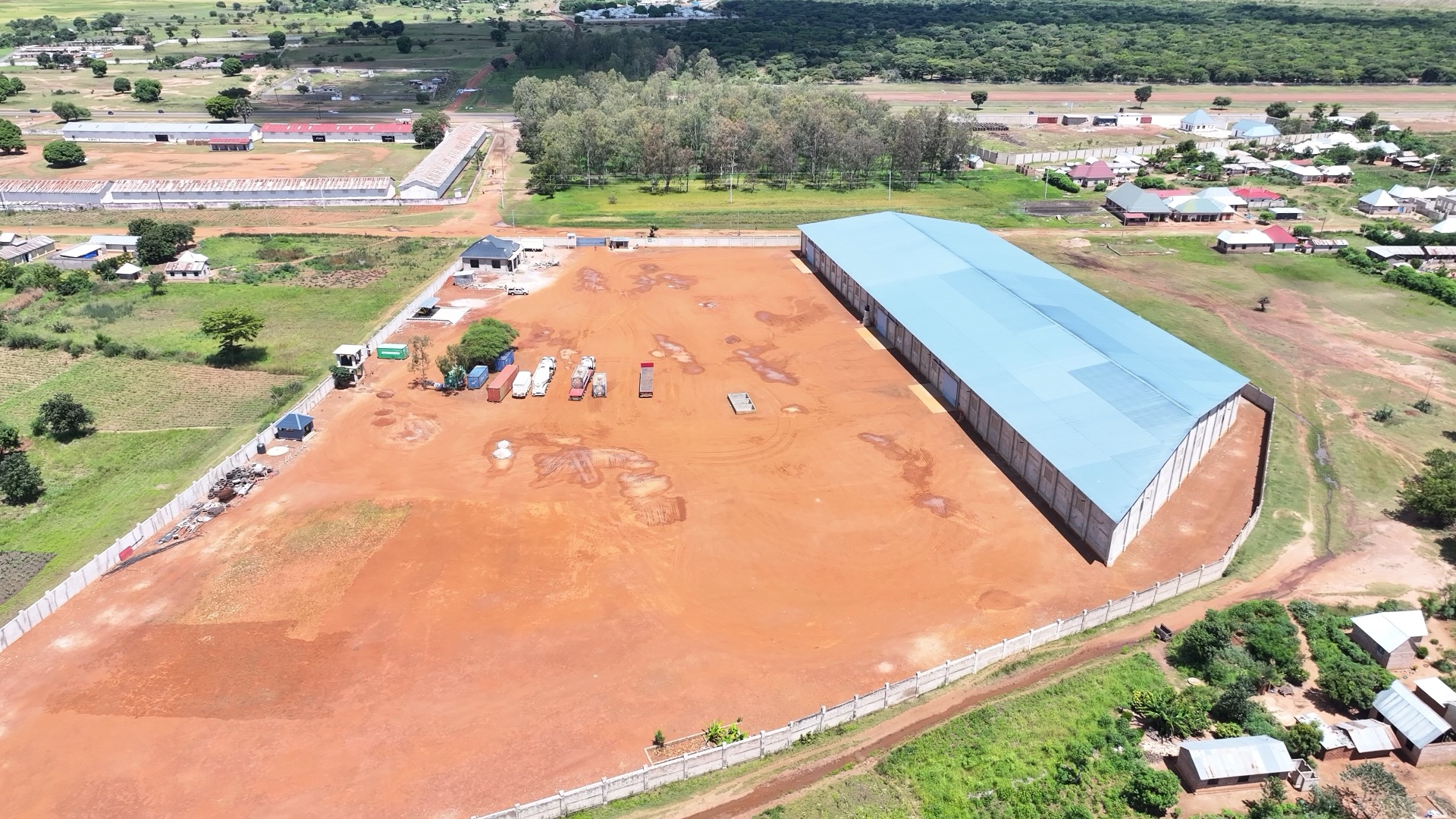 Aerial view of the warehouse and logistics yard at Kahama Warehouse